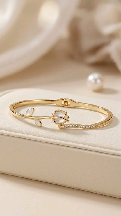 Elegant Gold Tulip Bangle Bracelet
