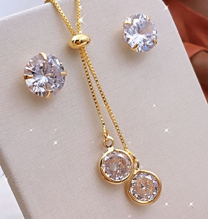 🌟 Elegant Gold-Tone Adjustable Cubic Zirconia Jewelry Set