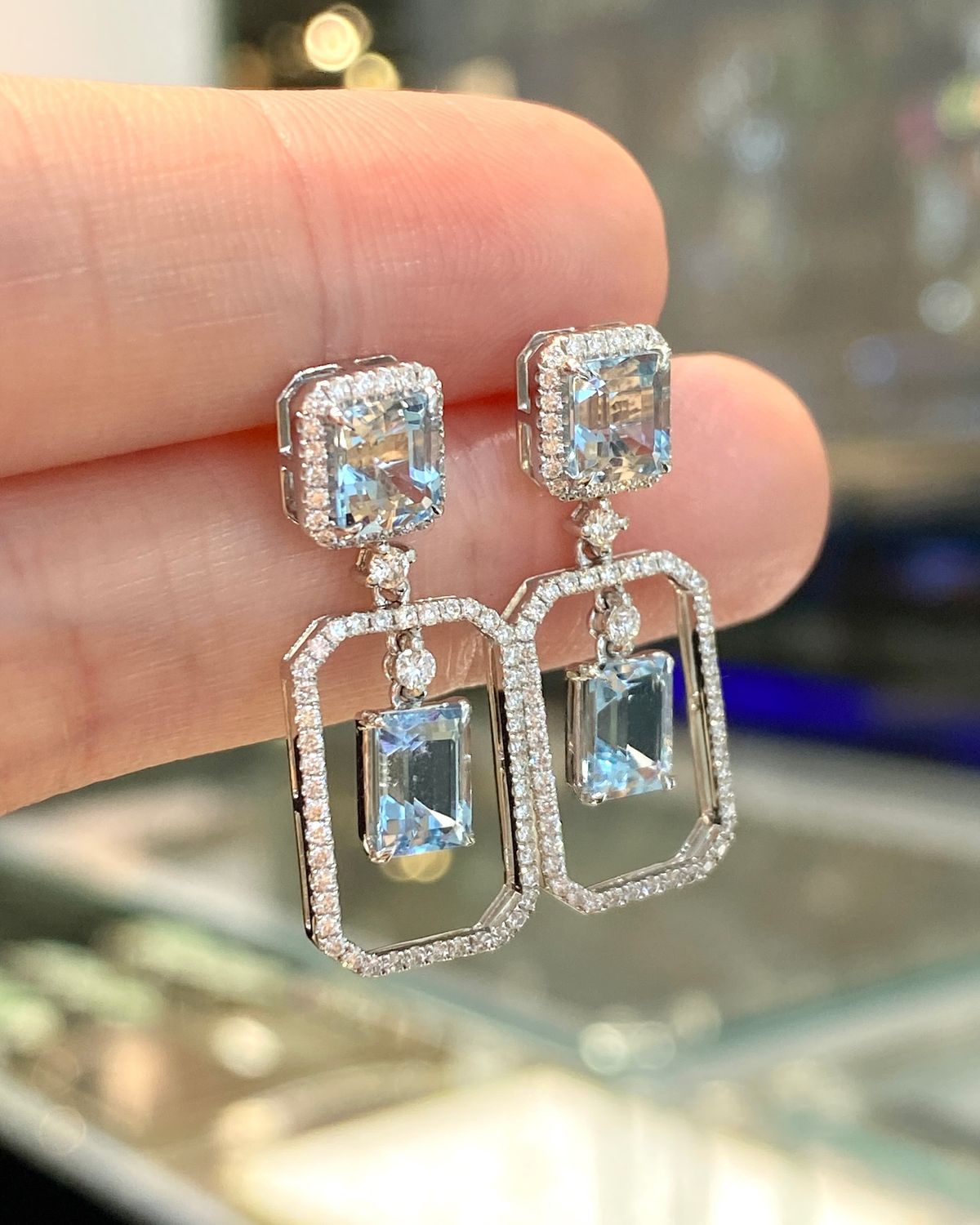 Diamond Geometric Drop Earrings