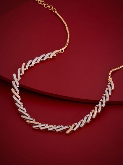Elegant Two-Tone Geometric Cubic Zirconia Choker Necklace for Women