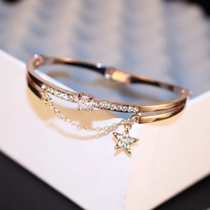 Elegant Rose Gold Layered Star Bangle Bracelet