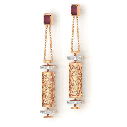 Elegant Rose Gold Filigree Drop Earrings with Ruby