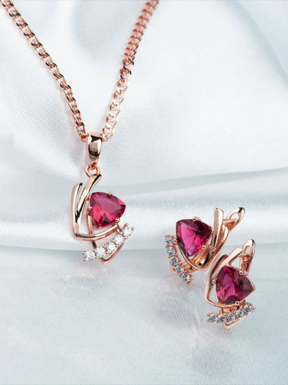 Elegant Rose Gold & Ruby Pink Gemstone Jewelry Set
