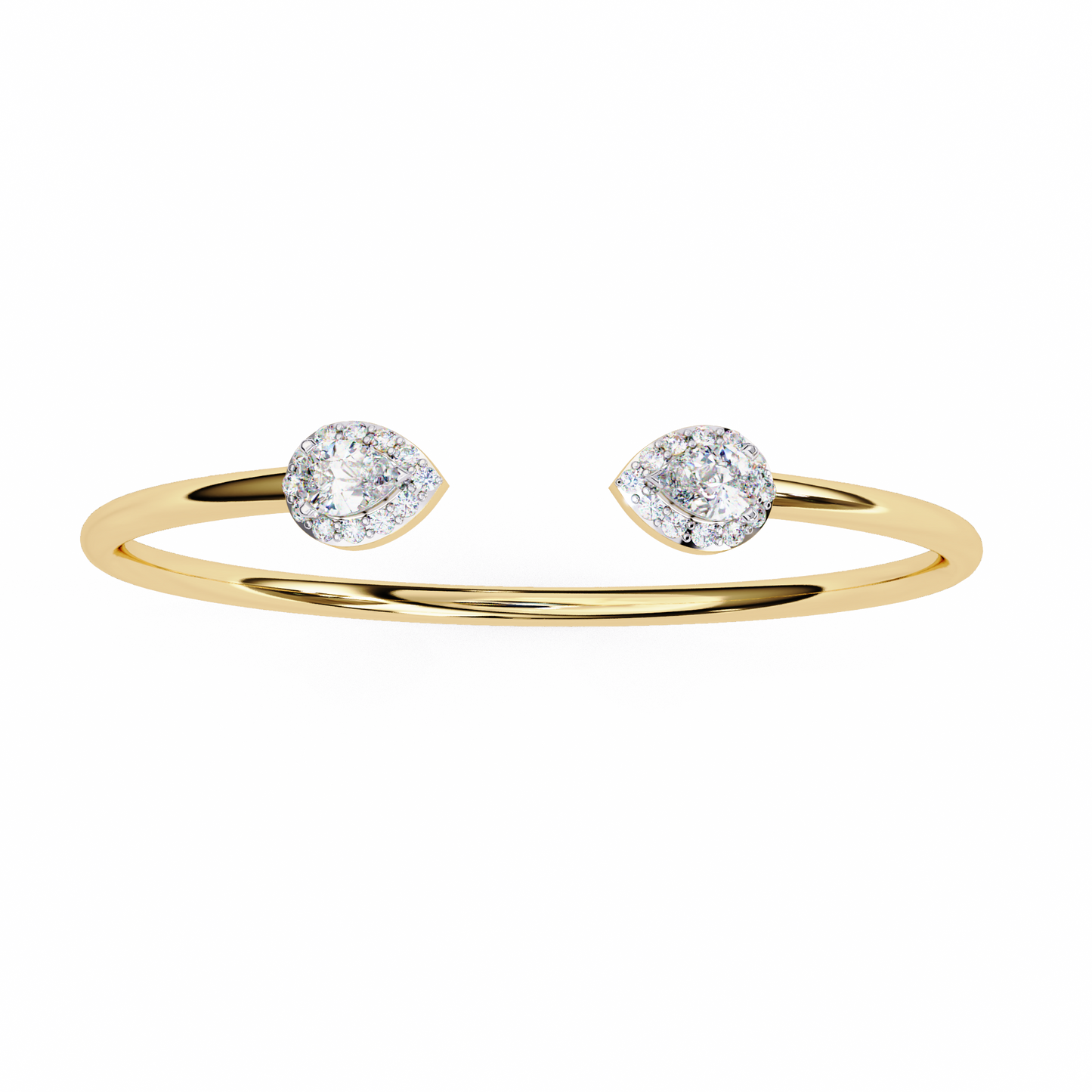 Pear Halo Diamond Open Bangle Bracelet