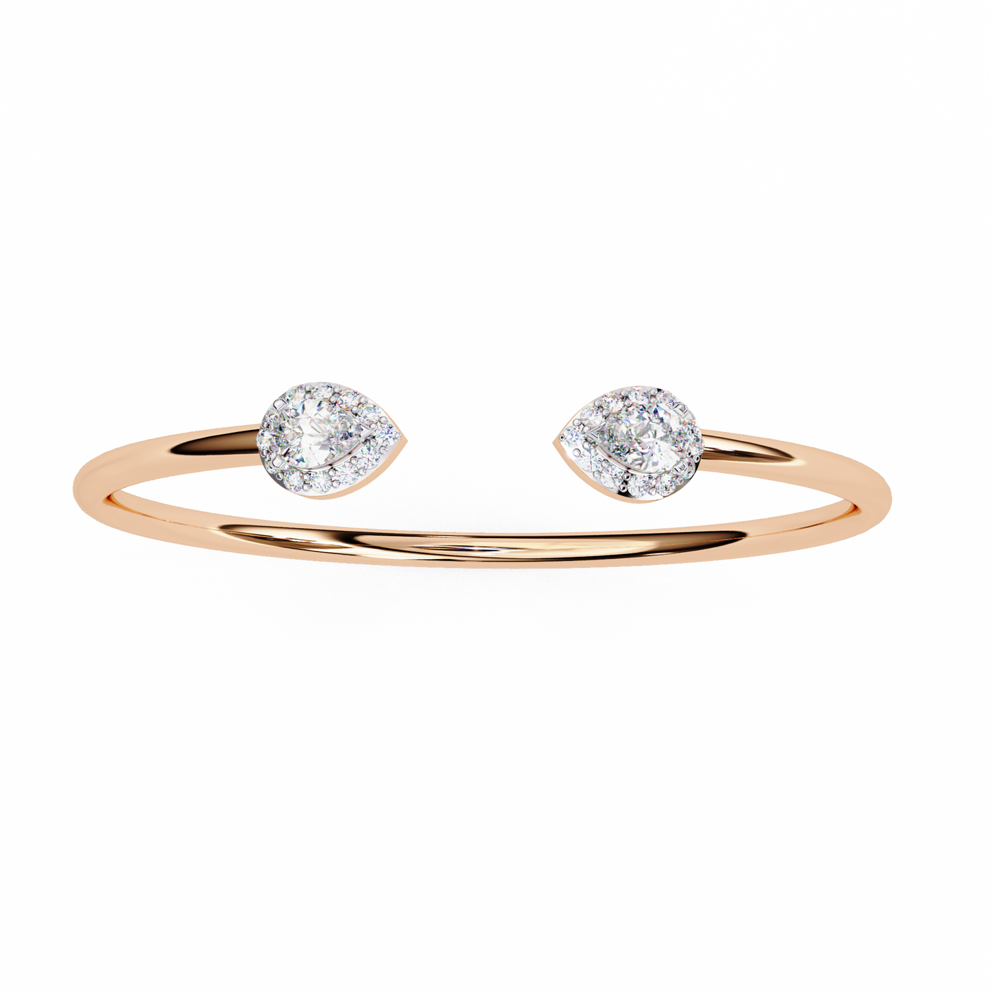 Pear Halo Diamond Open Bangle Bracelet