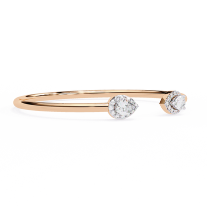 Pear Halo Diamond Open Bangle Bracelet
