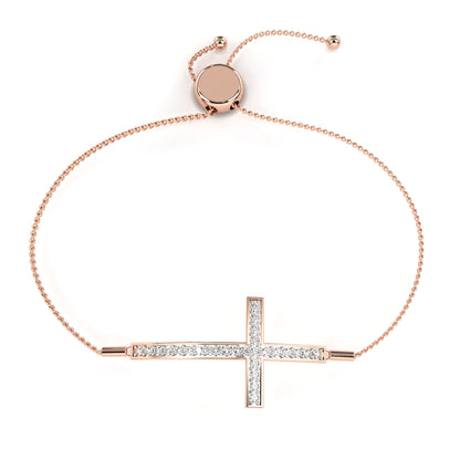 Rose Gold Diamond Cross Adjustable Bracelet