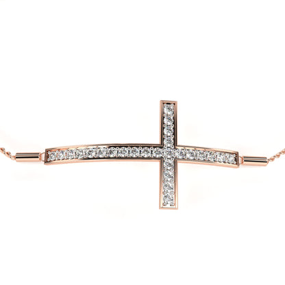 Rose Gold Diamond Cross Adjustable Bracelet