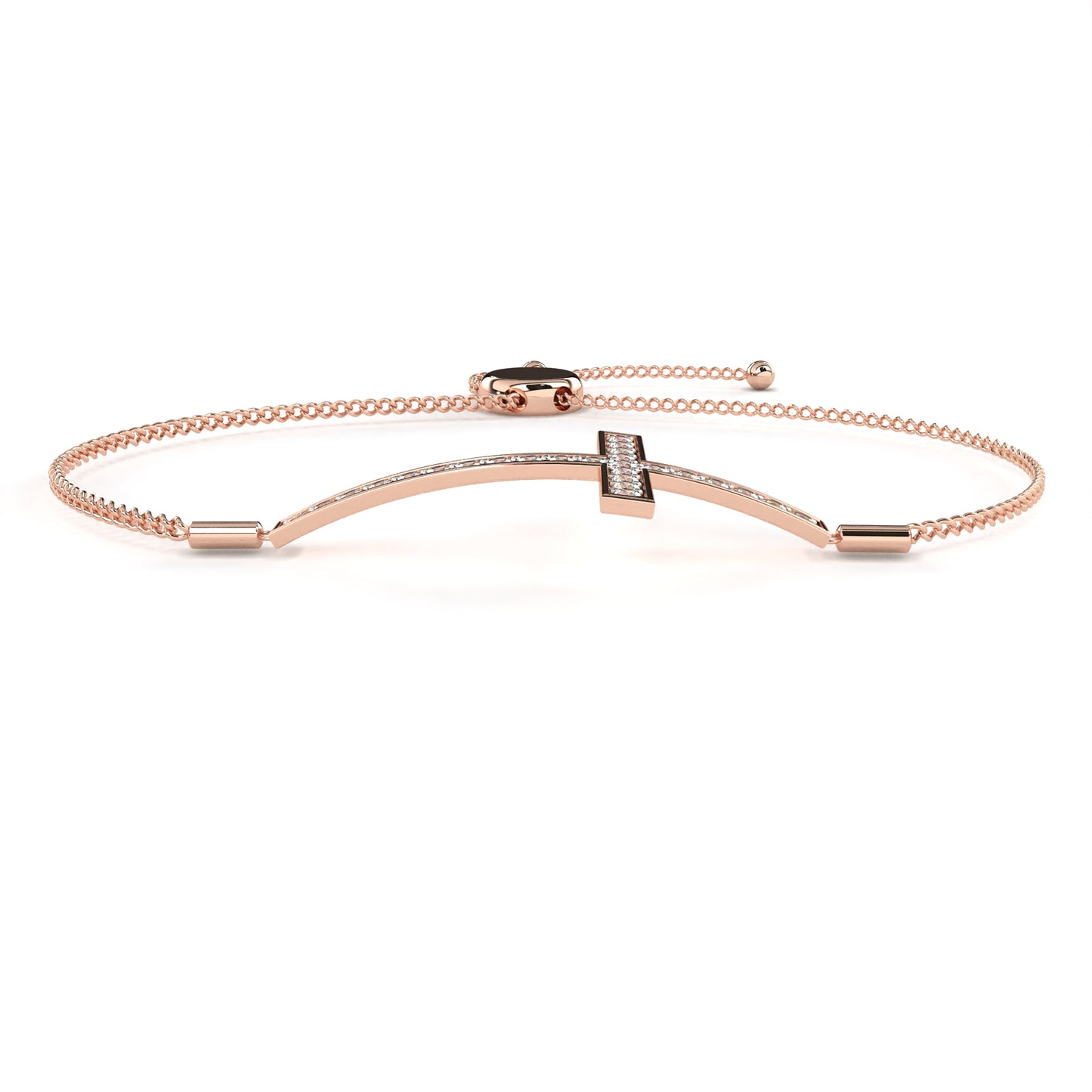 Rose Gold Diamond Cross Adjustable Bracelet