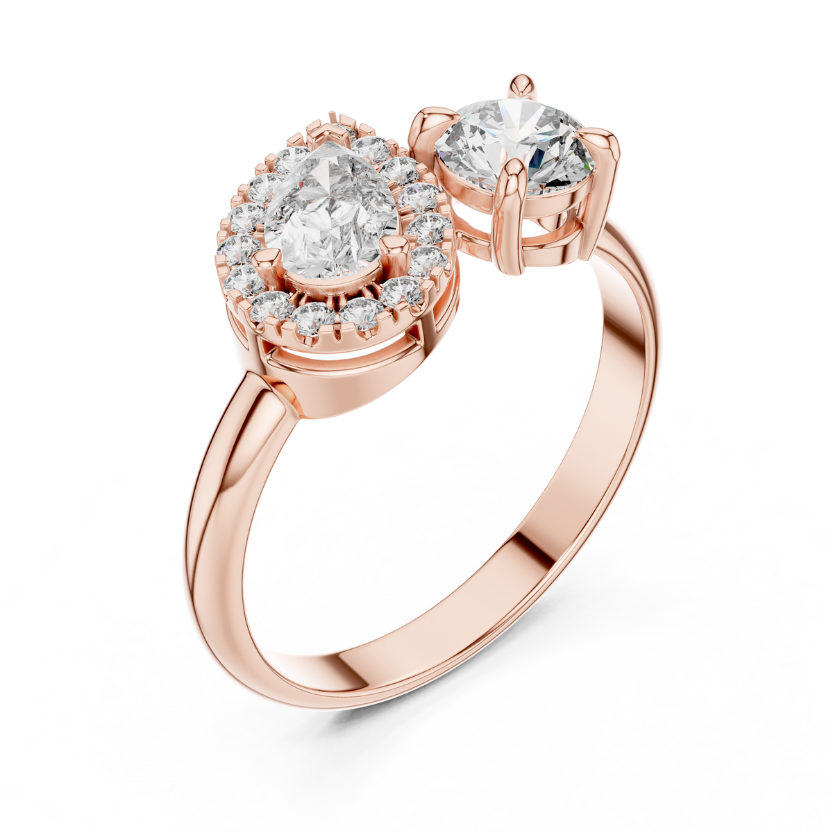 Two-Stone Toi et Moi Diamond Halo Ring