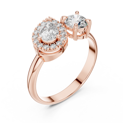 Two-Stone Toi et Moi Diamond Halo Ring