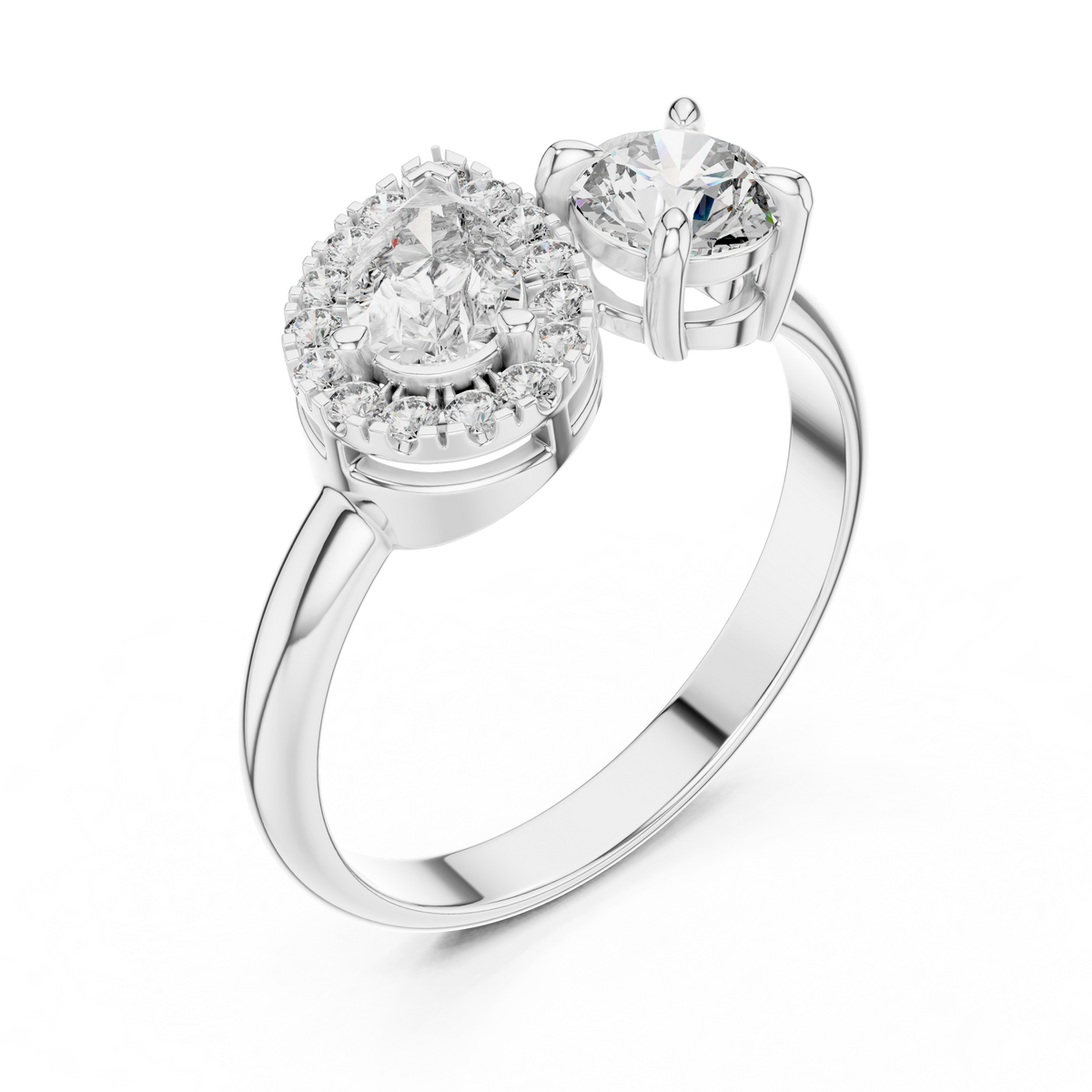 Two-Stone Toi et Moi Diamond Halo Ring