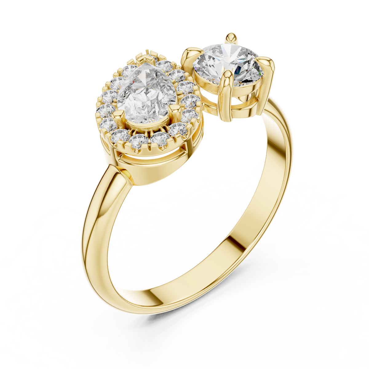 Two-Stone Toi et Moi Diamond Halo Ring