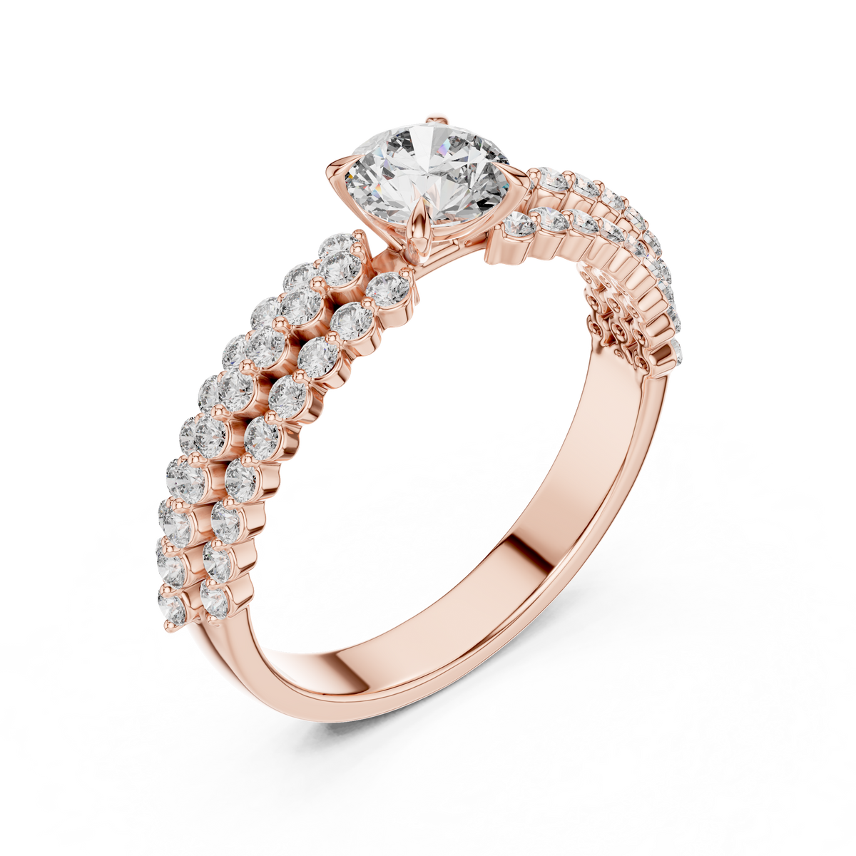 Double Row Split Band Round Diamond Engagement Ring