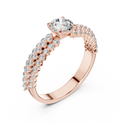 Double Row Split Band Round Diamond Engagement Ring