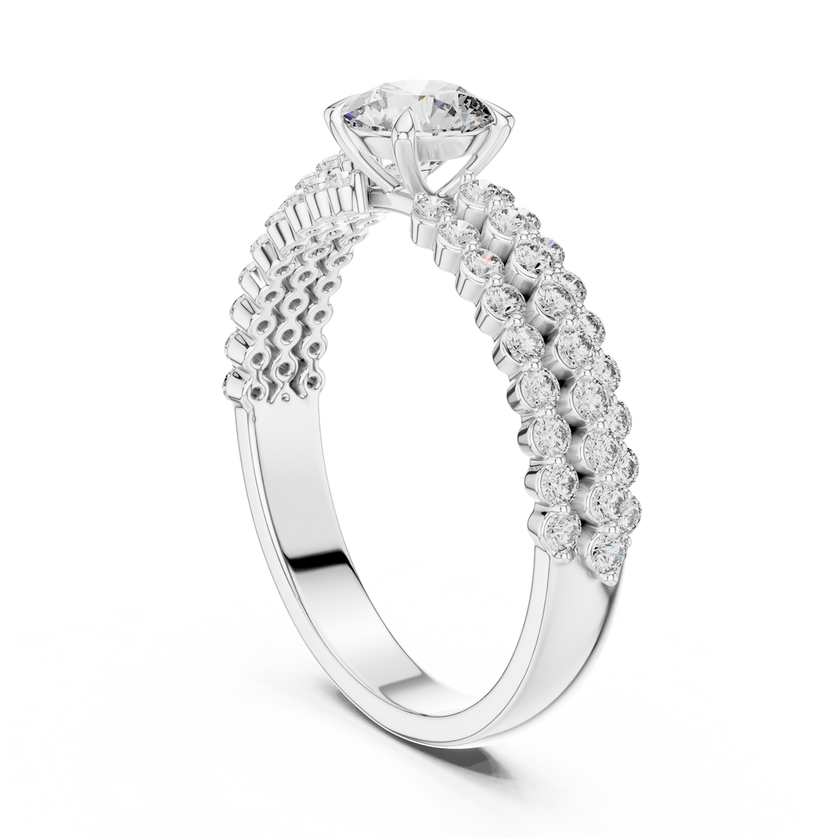 Double Row Split Band Round Diamond Engagement Ring