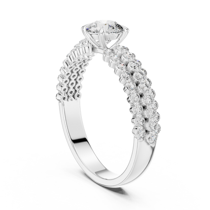 Double Row Split Band Round Diamond Engagement Ring