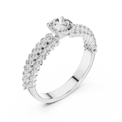 Double Row Split Band Round Diamond Engagement Ring