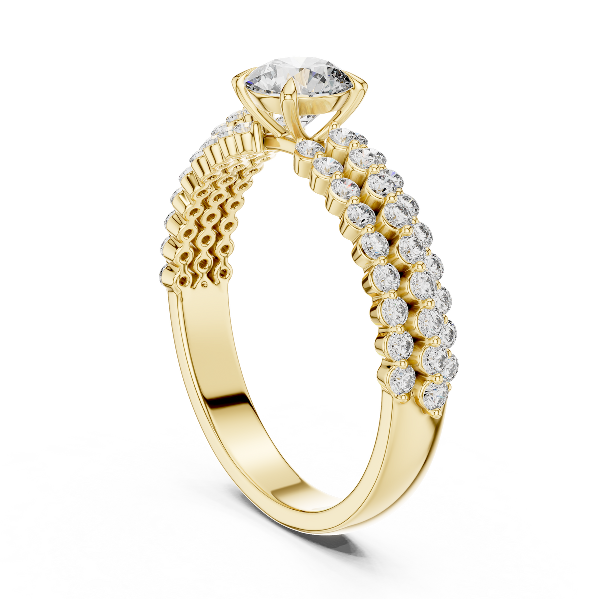 Double Row Split Band Round Diamond Engagement Ring
