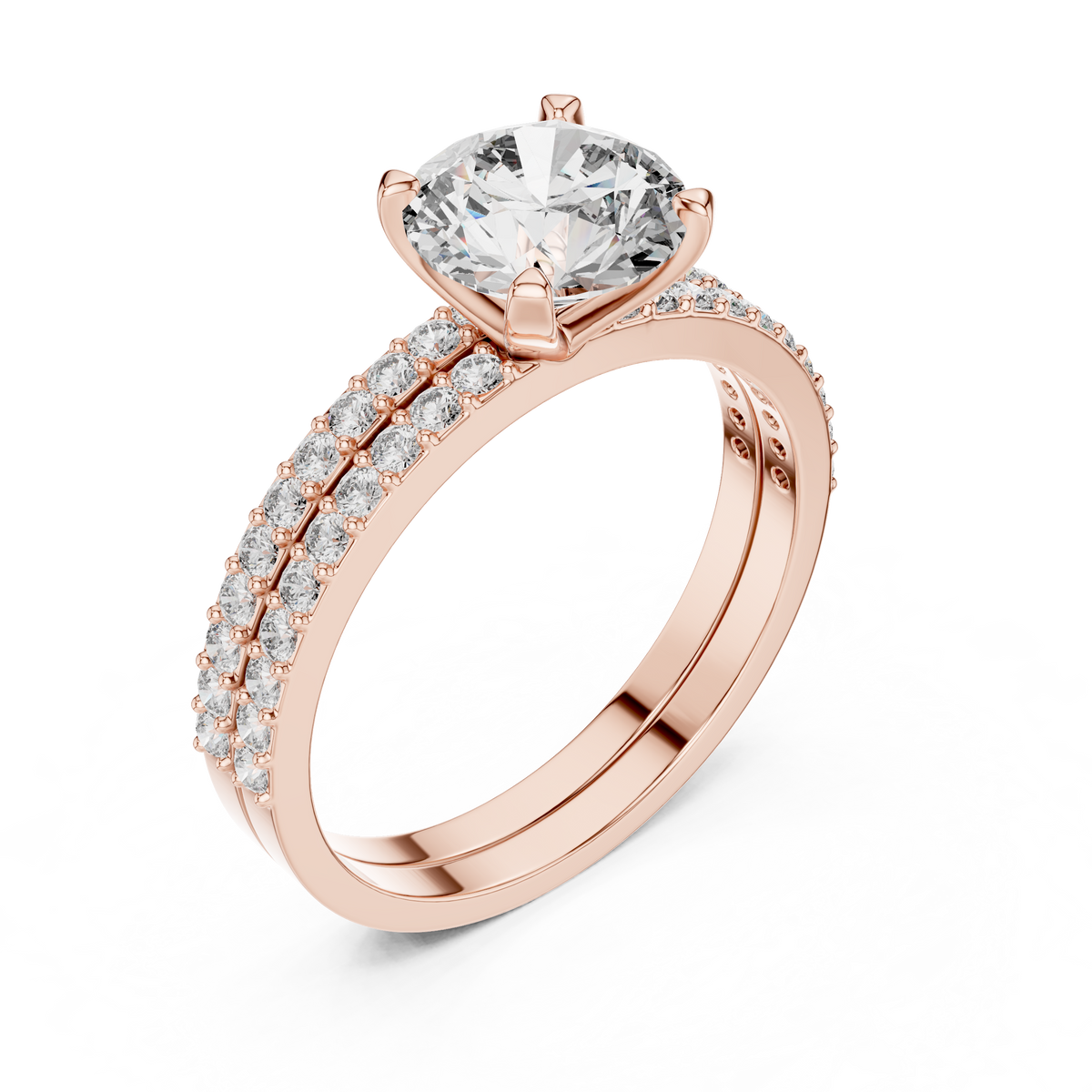 Classic Double-Row Pavé Solitaire Engagement Ring