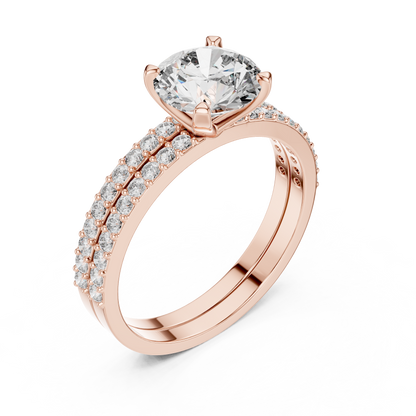 Classic Double-Row Pavé Solitaire Engagement Ring
