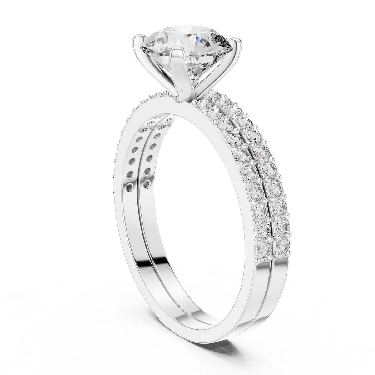Classic Double-Row Pavé Solitaire Engagement Ring