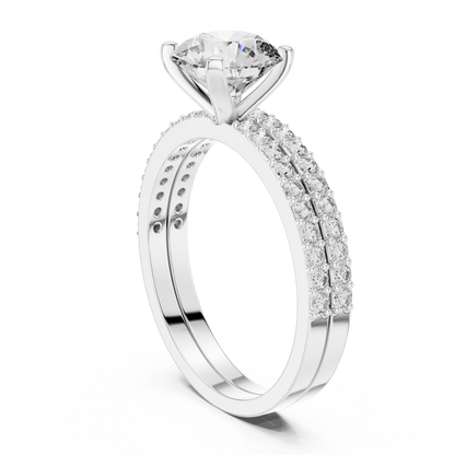 Classic Double-Row Pavé Solitaire Engagement Ring