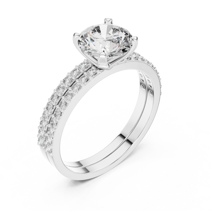 Classic Double-Row Pavé Solitaire Engagement Ring
