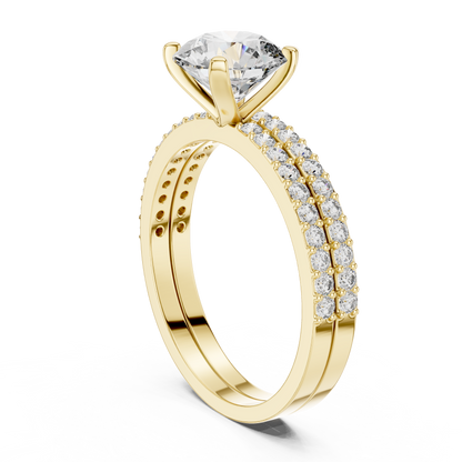 Classic Double-Row Pavé Solitaire Engagement Ring