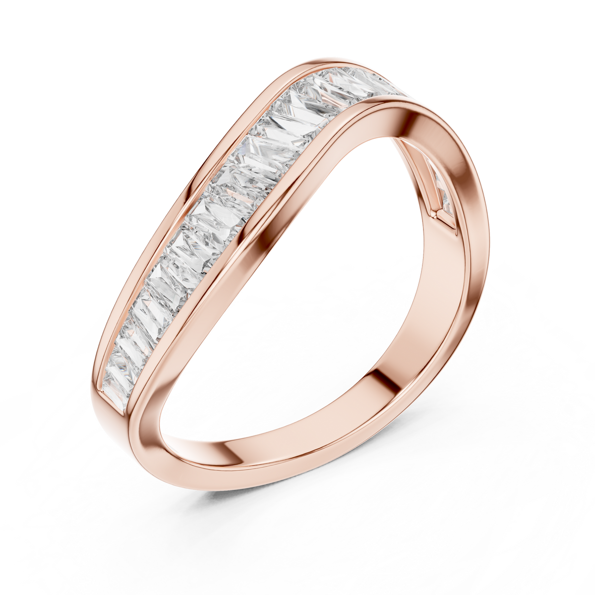Wave Channel-Set Baguette Diamond Ring