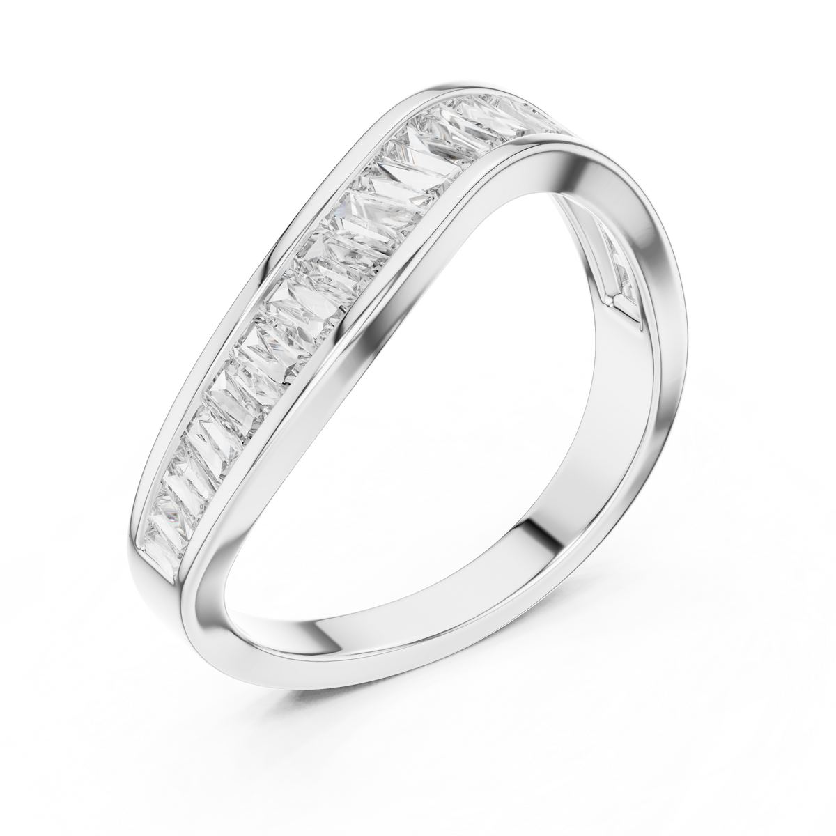 Wave Channel-Set Baguette Diamond Ring
