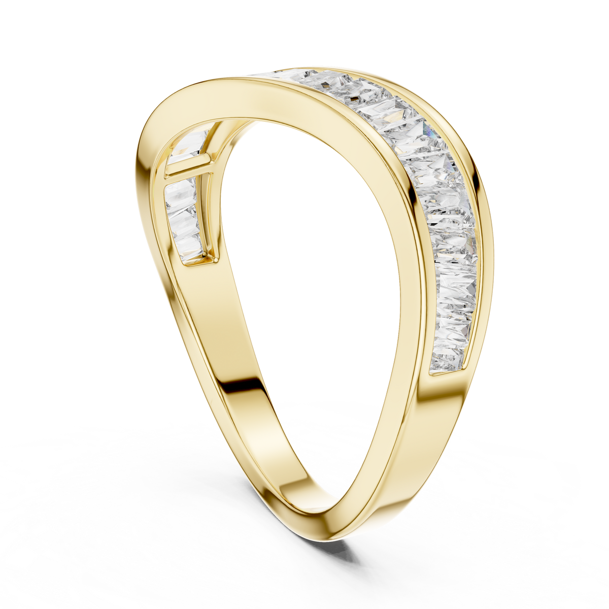 Wave Channel-Set Baguette Diamond Ring