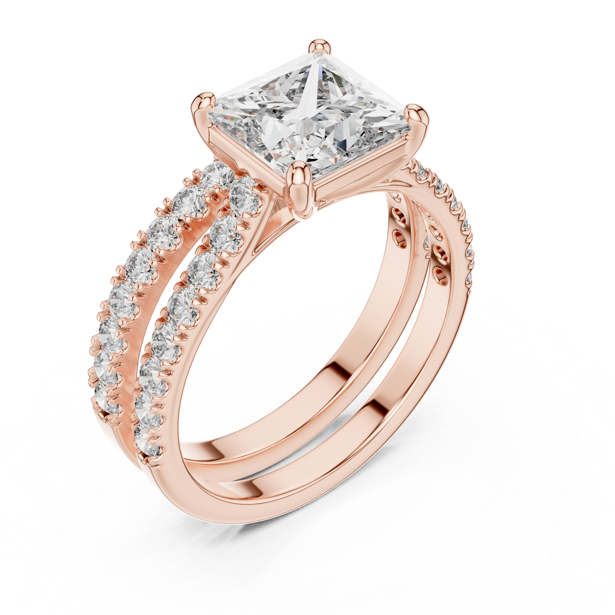 Brilliant Princess Cut Double Row Diamond Bridal