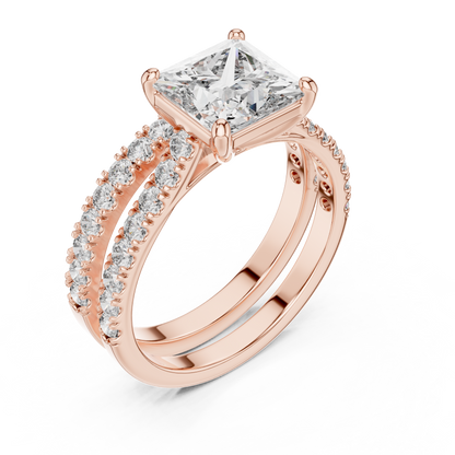 Brilliant Princess Cut Double Row Diamond Bridal