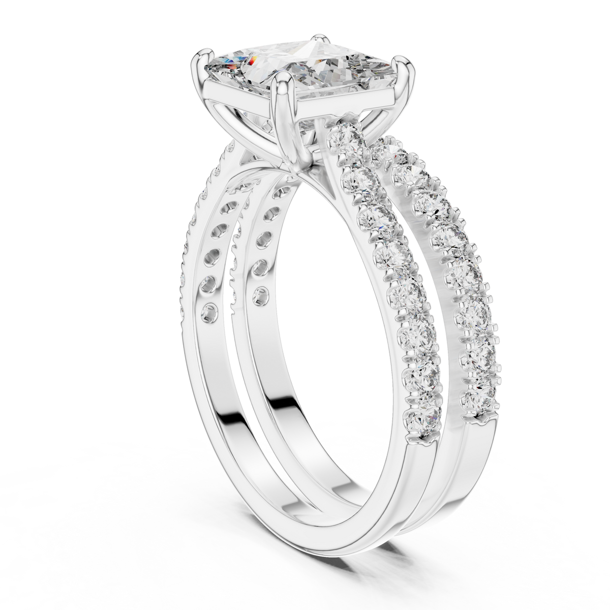 Brilliant Princess Cut Double Row Diamond Bridal
