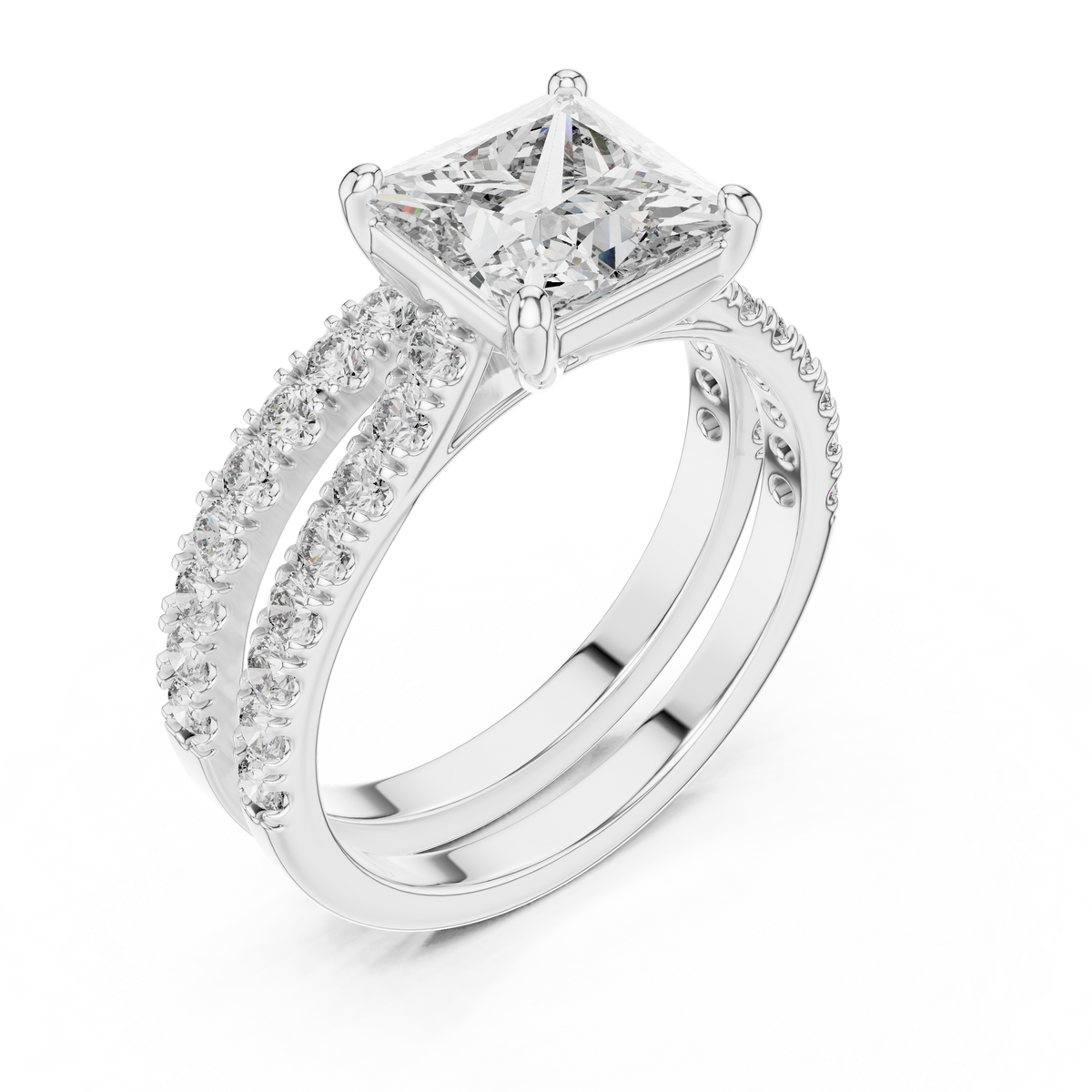 Brilliant Princess Cut Double Row Diamond Bridal