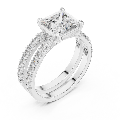Brilliant Princess Cut Double Row Diamond Bridal