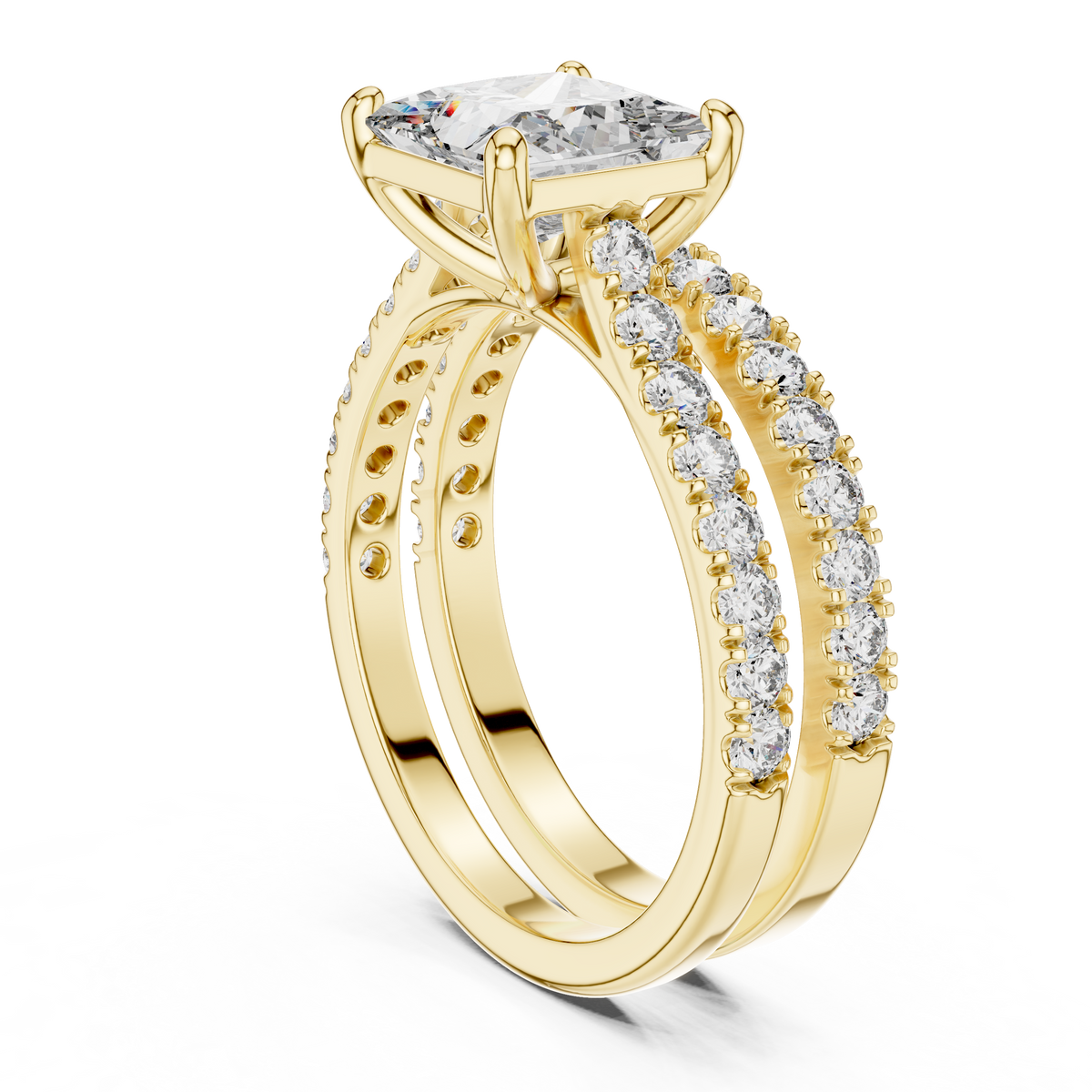 Brilliant Princess Cut Double Row Diamond Bridal