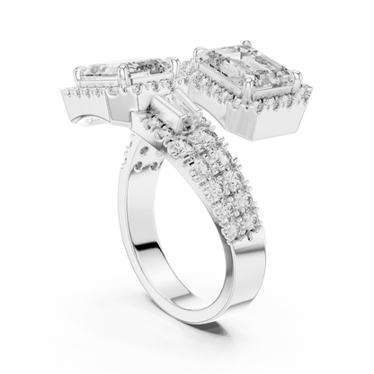 Emerald Cut Dual-Halo Toi et Moi Ring