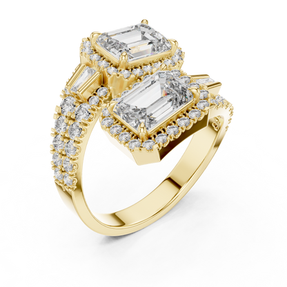 Emerald Cut Dual-Halo Toi et Moi Ring