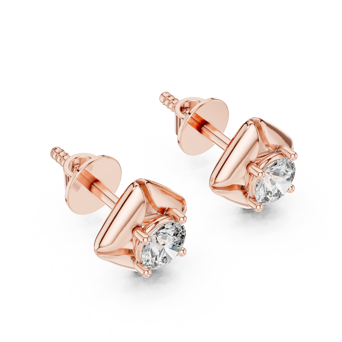 Elegant Solitaire Square-Frame Diamond Stud Earrings