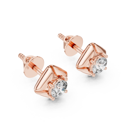 Elegant Solitaire Square-Frame Diamond Stud Earrings
