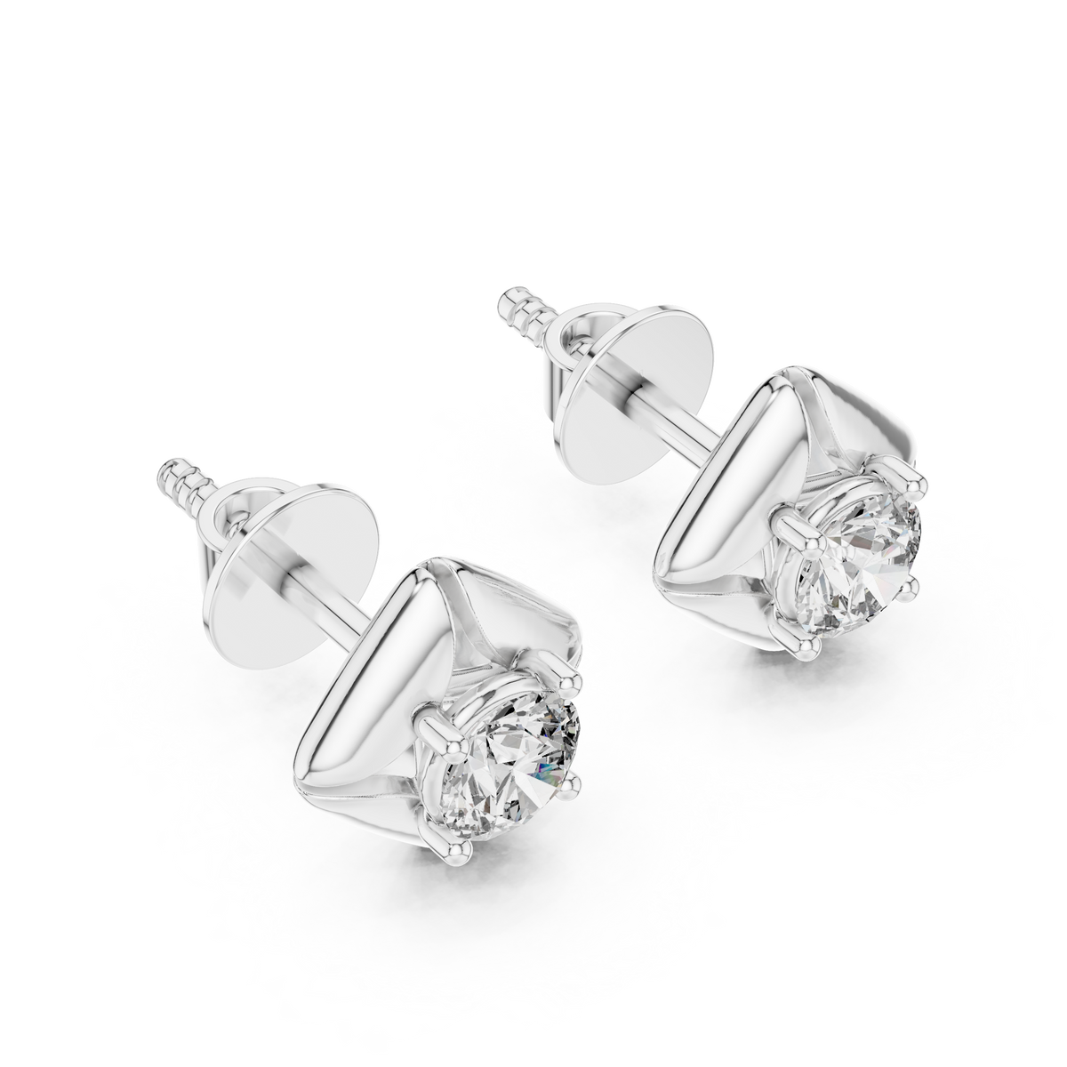 Elegant Solitaire Square-Frame Diamond Stud Earrings