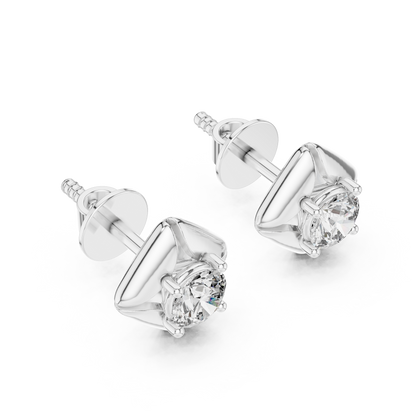 Elegant Solitaire Square-Frame Diamond Stud Earrings