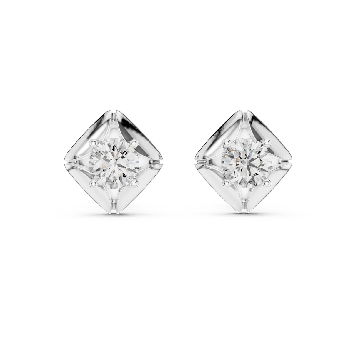 Elegant Solitaire Square-Frame Diamond Stud Earrings