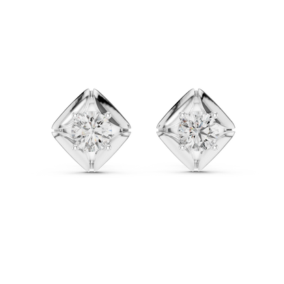 Elegant Solitaire Square-Frame Diamond Stud Earrings