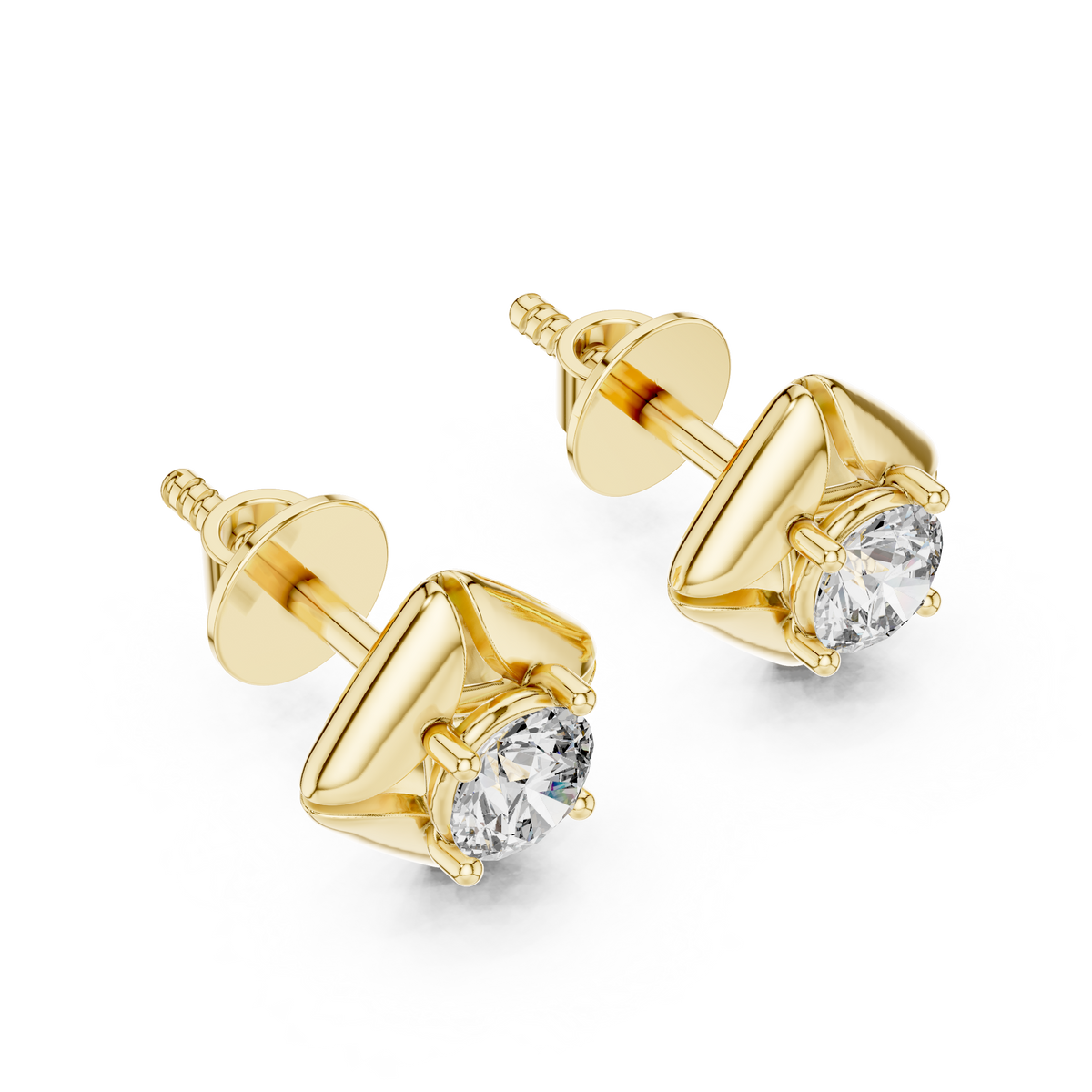 Elegant Solitaire Square-Frame Diamond Stud Earrings