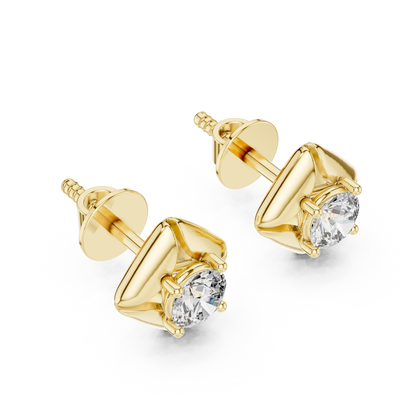 Elegant Solitaire Square-Frame Diamond Stud Earrings