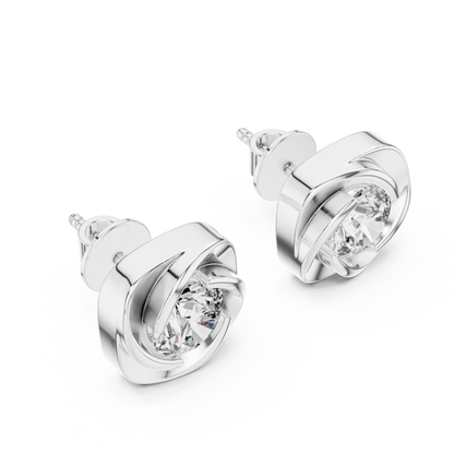 Modern Spiral Solitaire Diamond Stud Earrings