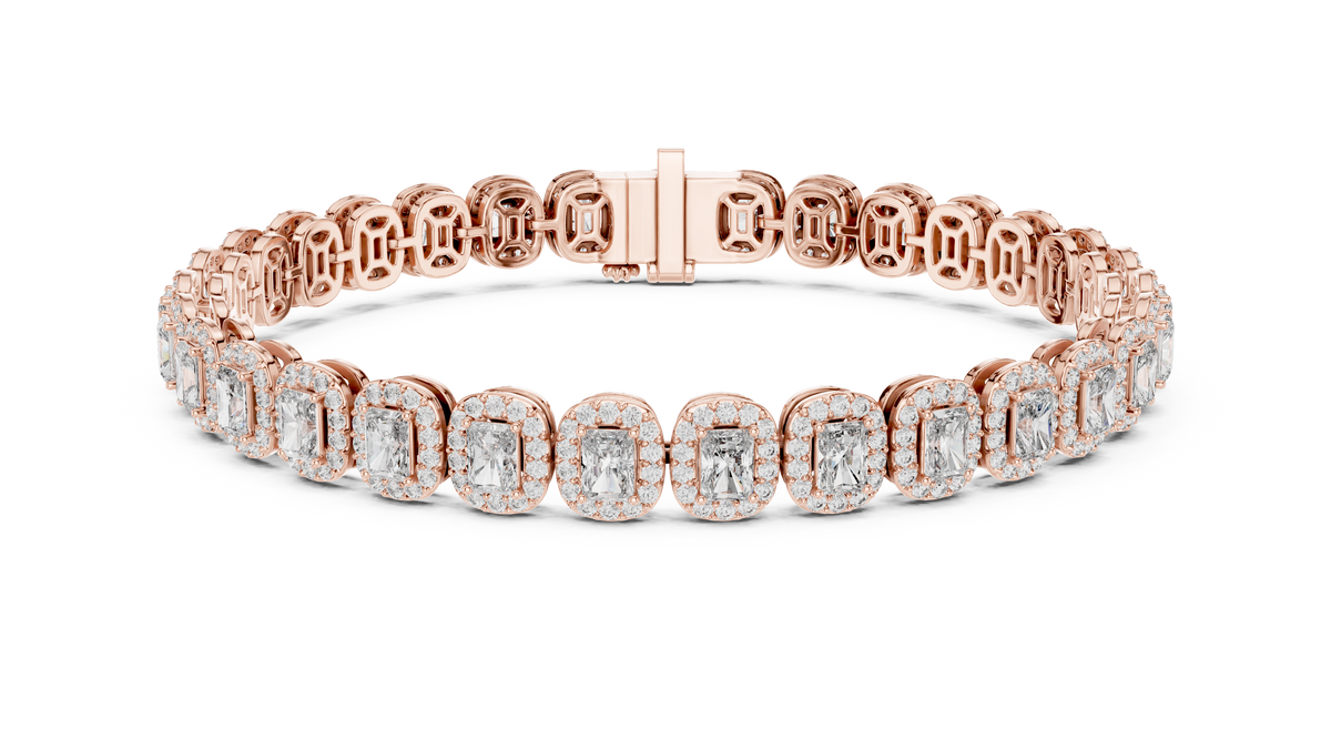 Radiant-Cut Halo Cluster Diamond Tennis Bracelet